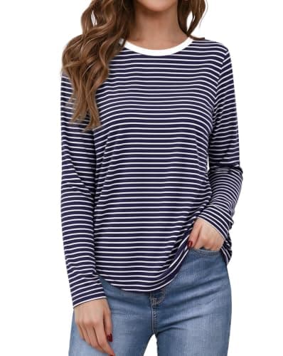 Womens Long Sleeve Top Crew Neck Curved Hem Lightweight Casual Tunic — image 1