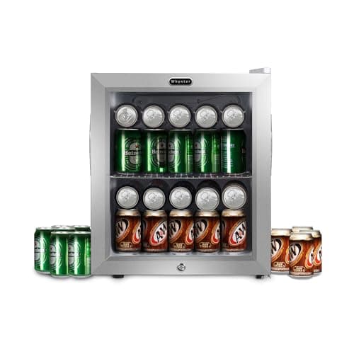 Whynter Beverage Refrigerator with Double-Layer Glass Door, 68-Can 1.6 Cu Ft Freestanding Drink Mini Fridge, BR-062WS, Stainless Steel