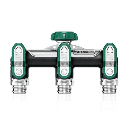 Garden Hose Splitter 3 Way, Heavy Duty Metal, 3/4" GHT, Green 2.48" Easy-Turn Handles, 3 Independent Shutoff Valves, Full-Flow 0.59" Outlets for Timers, Sprinklers & Irrigation — image 1
