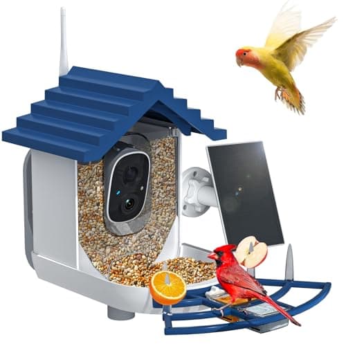 Smart Bird Feeder with Camera Solar Powered & AI Bi rd Identification, 2.4Ghz WiFi Bird feeders for Outdoors, 2K Live Video, Instant Arrival Alerts - Gifts for Women