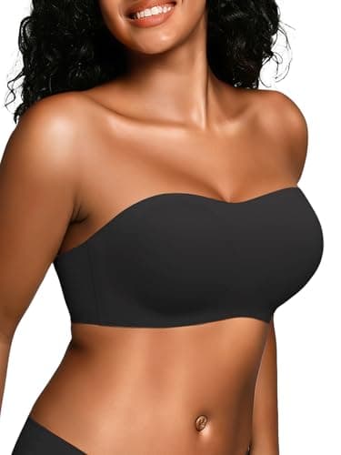 Cuteio Wireless Strapless Bras for Women, Seamless Bandeau Bralette with Light Padding, Anti-Slip Tube Top Bra Black XL