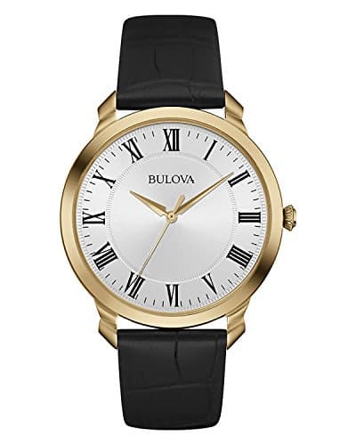 Bulova Men's Classic 3-Hand Quartz Black Leather Strap Watch, Roman Numeral Markers, 41mm Style: 97A123