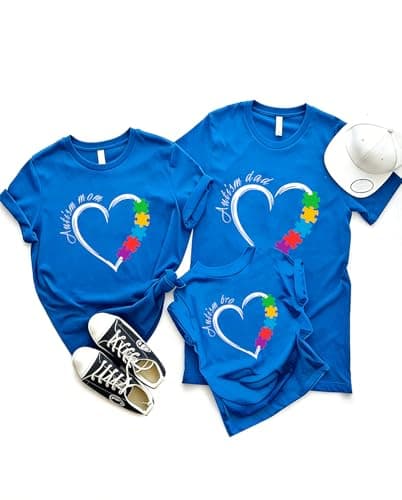 Family Autism Awareness Shirt for Parent Child Autism Shirts Mom Support Acceptance Tshirt Love Heart Graphic Tee Tops