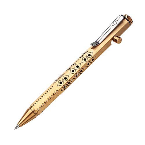 SMOOTHERPRO Solid Brass Bolt Action Pen Compatible with Pilot G2 Refill Stainless Steel Clip Hexagonal Six Edge Grip for Pocket Business EDC Signature Color Natural(PT635)