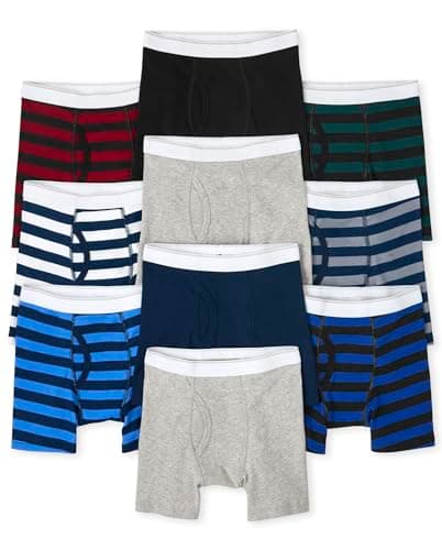 The Children's Place,Boys,Cotton Boxer Briefs Underwear Variety 10-Pack,Solids/Stripes,Small