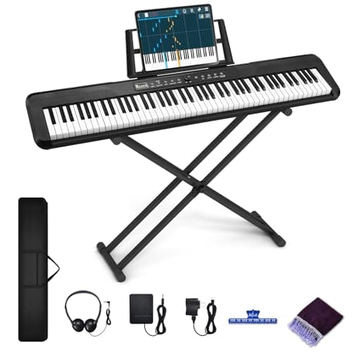 88 Key Digital Piano, Semi Weighted Electronic Keyboard Piano with Music Stand, Power Supply, Sustain Pedal, Stand, Bluetooth, MIDI, for Beginner Professional at Home, Stage