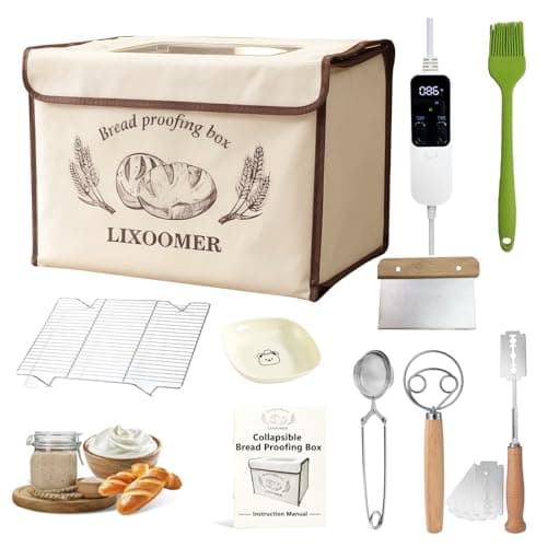 LIXOOMER Collapsible Bread Proofing Box with 68-115°F Temp Control & 48H Timer, Bread Making Kit with Dough Warming Box, Includes 7 Kitchen Baking Accessories