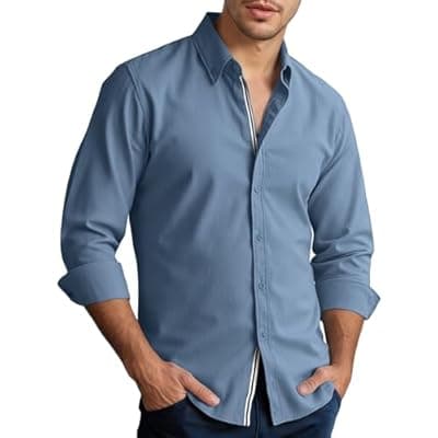 Men’s Casual Untucked Button Down Shirt Long Sleeve Stylish Business Casual Dress Shirts for Men