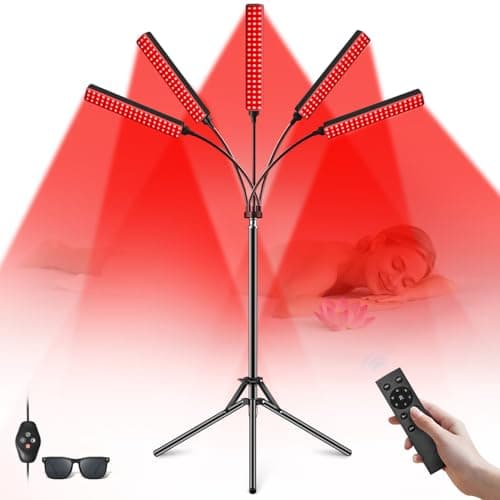 Cholas Red Light Therapy for Face Body, 5 Heads Red Infrared Light Therapy Devices with Stand, 5 Levels Adjustable Brightness 660nm and 850nm Near Infrared Light for Full Body, Muscle Gift for Women