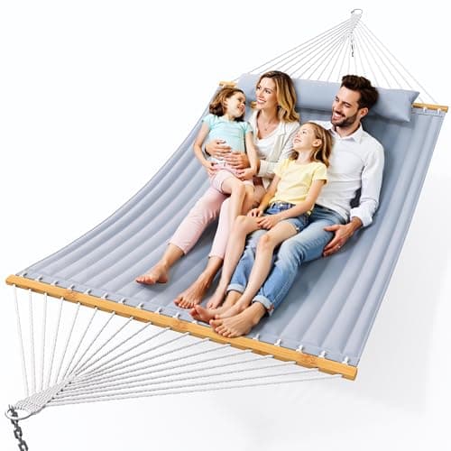 Everyfun Double Hammock with Spreader Bar,Soft Pillow,Max Load 500lbs,Portable Hammock for Outdoor,Camping,and Backyard,Dark Gray