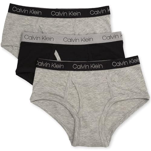 Calvin Klein Kids Boys' Modern Cotton Brief Underwear 3-Pack, Heather Grey/Black/Heather Grey, X-Large