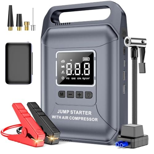 Car Battery Jump Starter with Air Compressor Portable 8000A 160PSI | Jumper Starter for Car (All Gas/14L Diesel), Tire Inflator Portable Air Compressor with EVA Case, 800 Lumen LED Light — image 1
