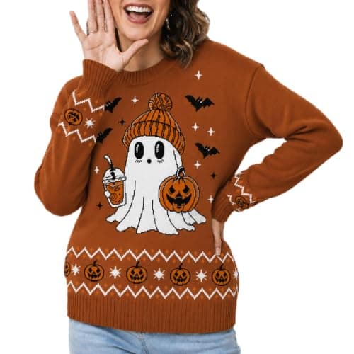 Halloween Sweaters for Women: Ghost Pumpkin Costume Knit Pullover — image 1