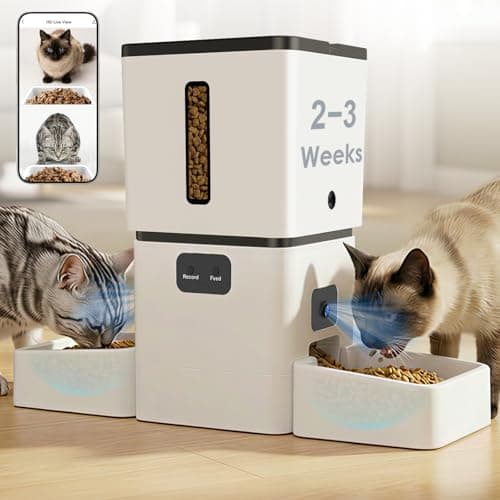 Yakry Automatic Cat Feeder for 2 Cats - Two HD Cameras Easy Setup 5GHz Stable WiFi Dog Food Dispenser with HD Night Vision - 8L Pet Feeder with Dual Bowls for Multi-Cat & Small Dogs Indoor