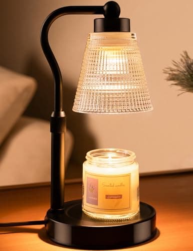 Candle Warmer Lamp for Jar Candles, Height Adjustable & Dimmable with 2/4/8H Timer, 2*50W Halogen Wax Melter Warmer for Home Office Décor, Flameless & Smokeless, Gift for Women Mom, Black-Clear/1 Pack — image 1