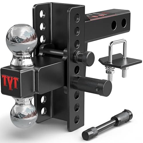 TYT Adjustable Truck Trailer Hitch for 2 inch Receiver, 6" Drop/Rise Tow Hitch with Dual Balls (2" & 2-5/16"), Includes Two Pin Locks & Hitch Tightener