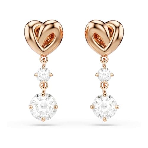 Swarovski Lifelong Heart Drop Pierced Earrings for Women, Set of White Crystal Heart Design Earrings with Rose-Gold Tone Plating
