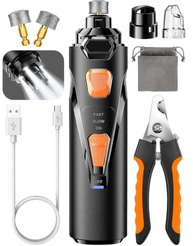 Super Quiet Dog Nail Grinder Kit Safe & Silent for Sensitive Dogs Cats | 4 LED Lights, 3-Speed Cat Nail Trimmer & Clippers, 3 Grinding Bits, Stress-Free Grooming Set for All Size Pets — image 1