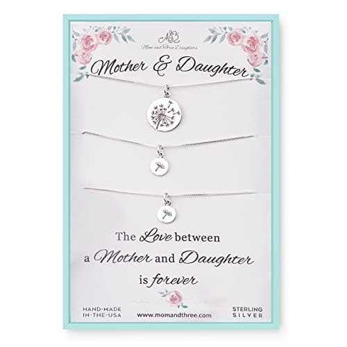 MOM & THREE DAUGHTERS Sterling Silver Mother Daughter Necklace Sets |One 18" Dandelion Mother Charm and Two 16" Daughter Dandelion Charms | Happy Mothers Day Necklace | Generation Gift