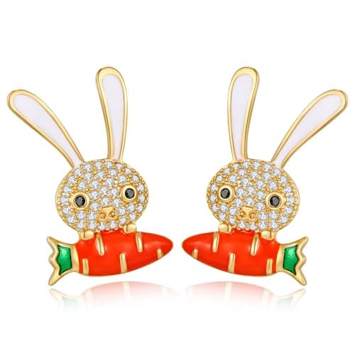 FILMOON Easter Rabbit Earrings Bunny Parrots Dangle Earrings Dainty Zircon Studs Cute Jewelry Gifts