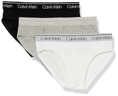 Calvin Klein Kids Girls' Modern Cotton Bikini Underwear 3-Pack, Heather Gray/White/Black, X-Large