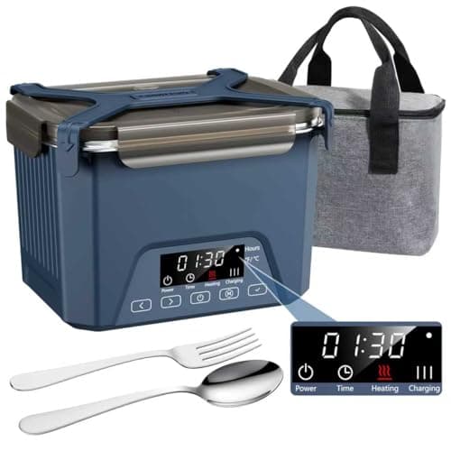 Cordless Electric Lunch Box, 1.2L Self Heating Lunch Box Battery Powered with Automatic Heating, BPA Free, Meal Prep Friendly, Portable Food Warmer for Work, Construction, Truck & Travel (Blue)