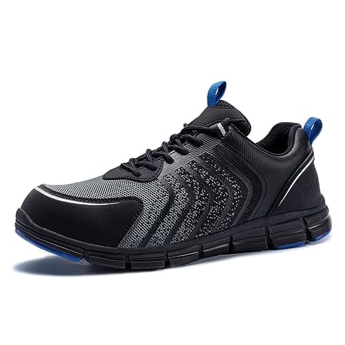 SPIEZ Safety Shoes for Men, Extra Lightweight Breathable Composite Toe Work Sneakers Black Blue US 7.5-12