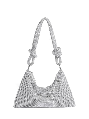 YUWITA Sparkly Rhinestone Purse Evening Bag, Clutch Purses for Women Going Out Dressy Small Handbag (Silver)