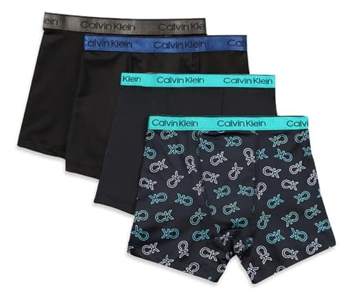 Calvin Klein Kids Boys' Performance Boxer Brief Underwear 4-Pack, Black/Neon Blue, Large