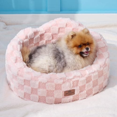 Joydeco Cloud Dog Bed for Small Dogs & Cats, Washable Pet Bed with Orthopedic Foam and Removable Checkered Plush Pad, Non-Slip Bottom for Indoor Puppies and Kittens, 22x20 Inch, Pink