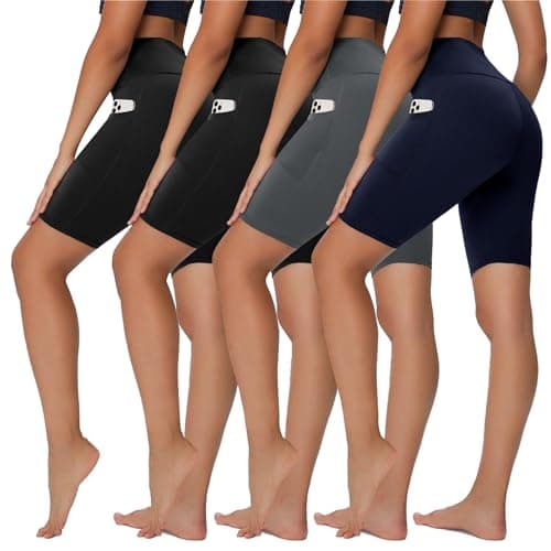 Sundwudu 4 Pack Biker Shorts for Women - 8” High Waist Tummy Control Summer Workout Shorts for Running Yoga Athletic