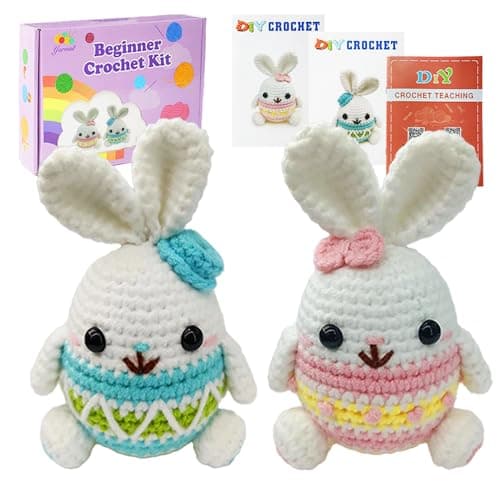 Yarniss Crochet Kit for Beginners,Easter Crochet Bunny Kit with Yarn,Crochet Starter Kit for Rabbit with Video Tutorials