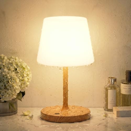 Kakanuo Shower Lamp IP54 Waterproof, Small Cordless Rechargeable Table Lamp | 4000mAh Battery Operated, Dimmable Touch Lamp for Bathroom, Bathtub, Kitchen, Bedroom, Outdoor, Camping, Wood Grain 1Pack — image 1