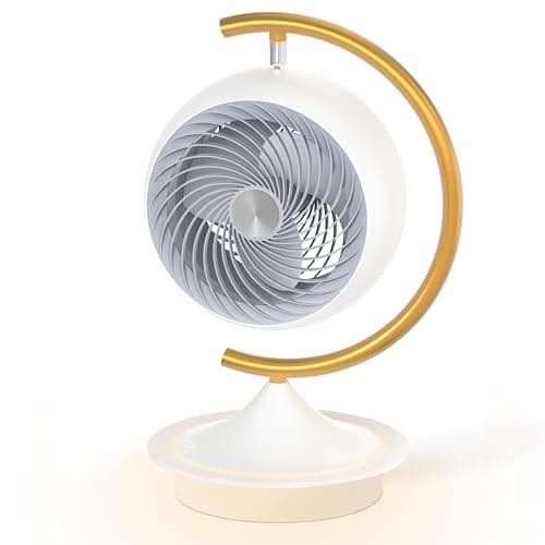 16In Fan for Bedroom with Light, Desk Air Circulator Fans with Ring Bracket, Oscillating Table Fan for Whole Room, 70° Vertical and 100° Oscillating, 3 Speeds, 28dB Quiet, for Home,Office,Outdoor