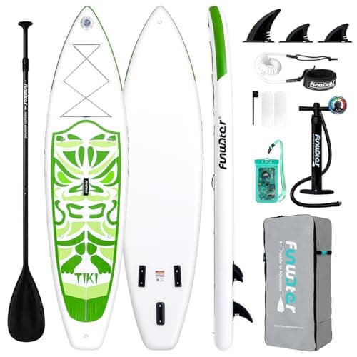 FunWater Inflatable 10'6×33"×6" Ultra-Light (17.6lbs) SUP for All Skill Levels Everything Included with Stand Up Paddle Board, Adj Floating Paddles, Pump, ISUP Travel Backpack, Leash,Waterproof Bag