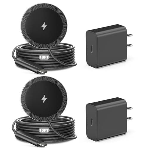 10FT Magnetic Wireless Charger Charging Pad - 15W Fast Phone Charger for Apple iPhone 17 16 15 14 13 12 Series & AirPods 4 3 2 Pro, Phone Charging Pad with Plug for Desk & Travel, 2Pack Black — image 1