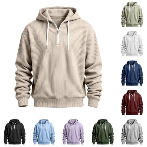 Mens Quarter Zip Pullover Corduroy Jacket Hoodies Sweatshirt — image 1
