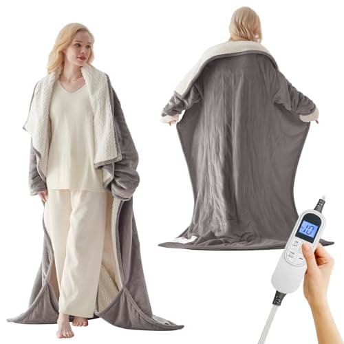Wearable Electric Heated Blanket with Foot Pocket & Sleeves, 50"x70", Grey — image 1