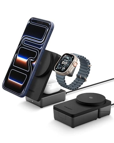 Spigen for Fast Wireless Charger Qi2.2 25W 3 in 1 Foldable Portable MagSafe Charger, Compatible with iPhone 17/16/15/14/13/12, AirPods 4/3 & Pro 3/2/1, Apple Watch, Galaxy S26 Series, Galaxy Watch