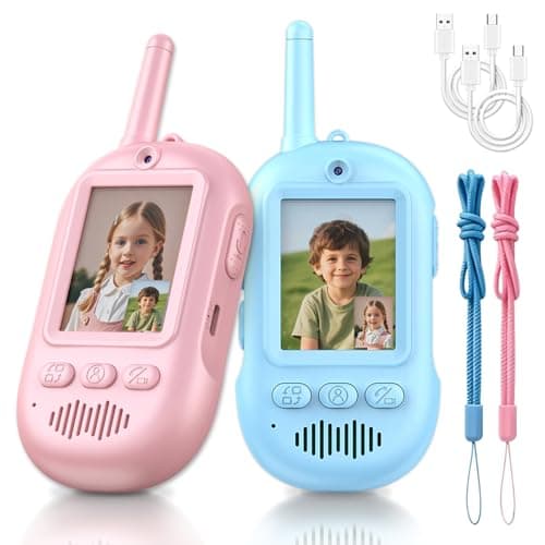 Video Walkie Talkies for Kids, 2 Pack Rechargeable Long Range Video Kids Walkies Talkies with Voice Changer, Outdoor Camping Hiking Indoor Play Toys Birthday for Boys and Girls Ages 3-12