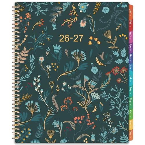 2026-2027 Monthly Planner - Planner 2026-2027, Monthly Calendar 26-27, Jul. 2026 - Dec. 2027, 9" x 11", 18 Month with Colourful Tabs & Pocket, Flexible Cover, Twin-Wire Binding, Thick Paper - Green