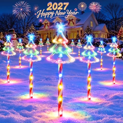 Solar Christmas Pathway Lights Outdoor 12-Pack, Tree & Candy Cane Lights — image 1