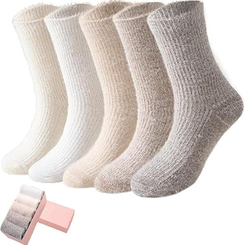 SISOSOCK 5 Pairs Fuzzy Soft Cozy Fluffy Socks for Women, Casual Warm Sleep Comfy Socks, Thick Winter Plush Gifts for Women