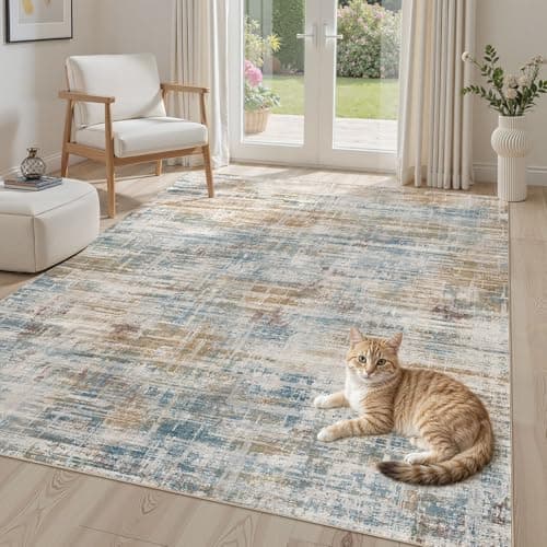 UERMEI Area Rug for Living Room: 5x7 Washable Neutral Abstract Modern Soft Rugs Non Slip Indoor Floor Stain Resistant Carpet for Bedroom Dining Room Office Nursery - Blue Brown