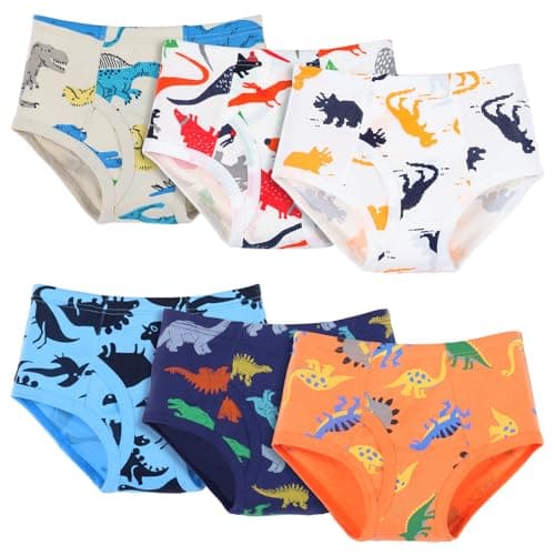 APIFRSUAK Boy's Underwear 100% Cotton Soft Boys Briefs 6 Pack Toddler Underwear with Size 2/3t, 4t, 5t, 6 and 8 (Age 2-10) (US, Dinosaur) (US, Age, 3 Years, 4 Years, Dinosaur)