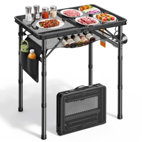 Raynesys Portable Folding Grill Table for Outside, 3 Adjustable Heights | 23.6" x 15.7" Small Camping Table, Lightweight & Compact, Metal Mesh Top, with Carry Handle & Mesh Bag, for BBQs & Tailgating — image 1