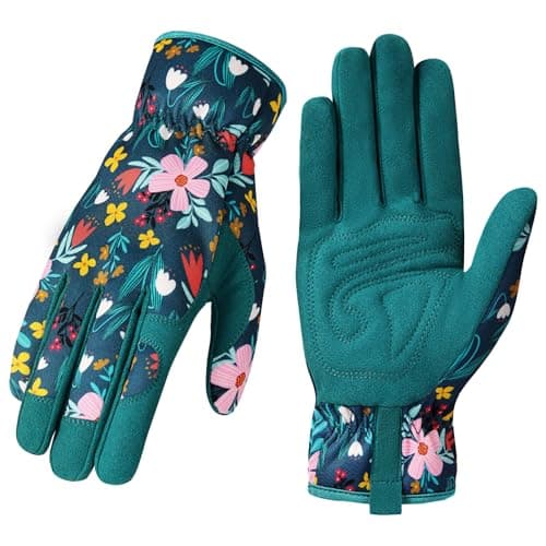 Trifabricy Garden Gloves for Women - Breathable leather Floral Gardening Gloves with Grip, Thorn-Proof Puncture-Resistant Work Gloves for Weeding, Digging, Planting, Raking and Pruning, Pink Flower