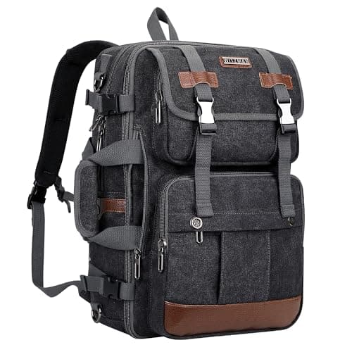 WITZMAN Canvas Travel Backpack for Men Large Laptop Backpack Fit 16 inch Carry-on Airline Approved Convertible Shoulder Rucksack(A6617-3 Black)