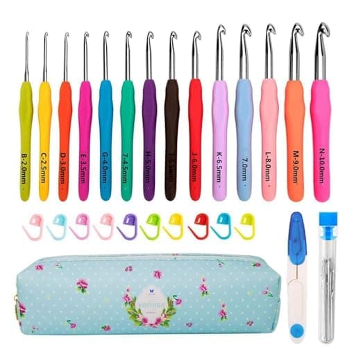 Yarniss Crochet Hooks,14 Size Crochet Set 2mm(B)-10mm(N), Ergonomic Crochet Hooks Set with Case for Beginner,Long Crochet Needles