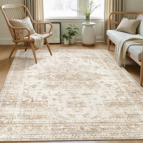 ELLIUNE Washable Area Rugs 5x7, Soft Large 5x7 Rugs for Living Room Non-Slip Vintage Beige Indoor Carpet Stain Resistant Rugs for Dining Room Bedroom Nursery Kid & Pet Friendly
